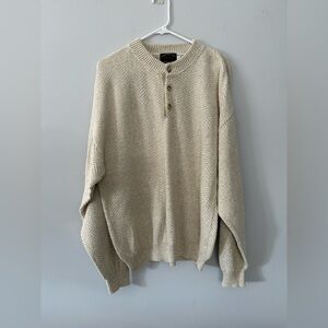 VTG Milford Knit Henley Button Woven Sweater Cream Beige Oversized Hippie Size L